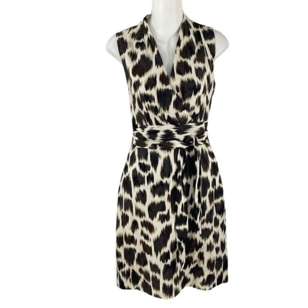 Classiques Entier brown cream animal print linen blend belted dress 2 II26
